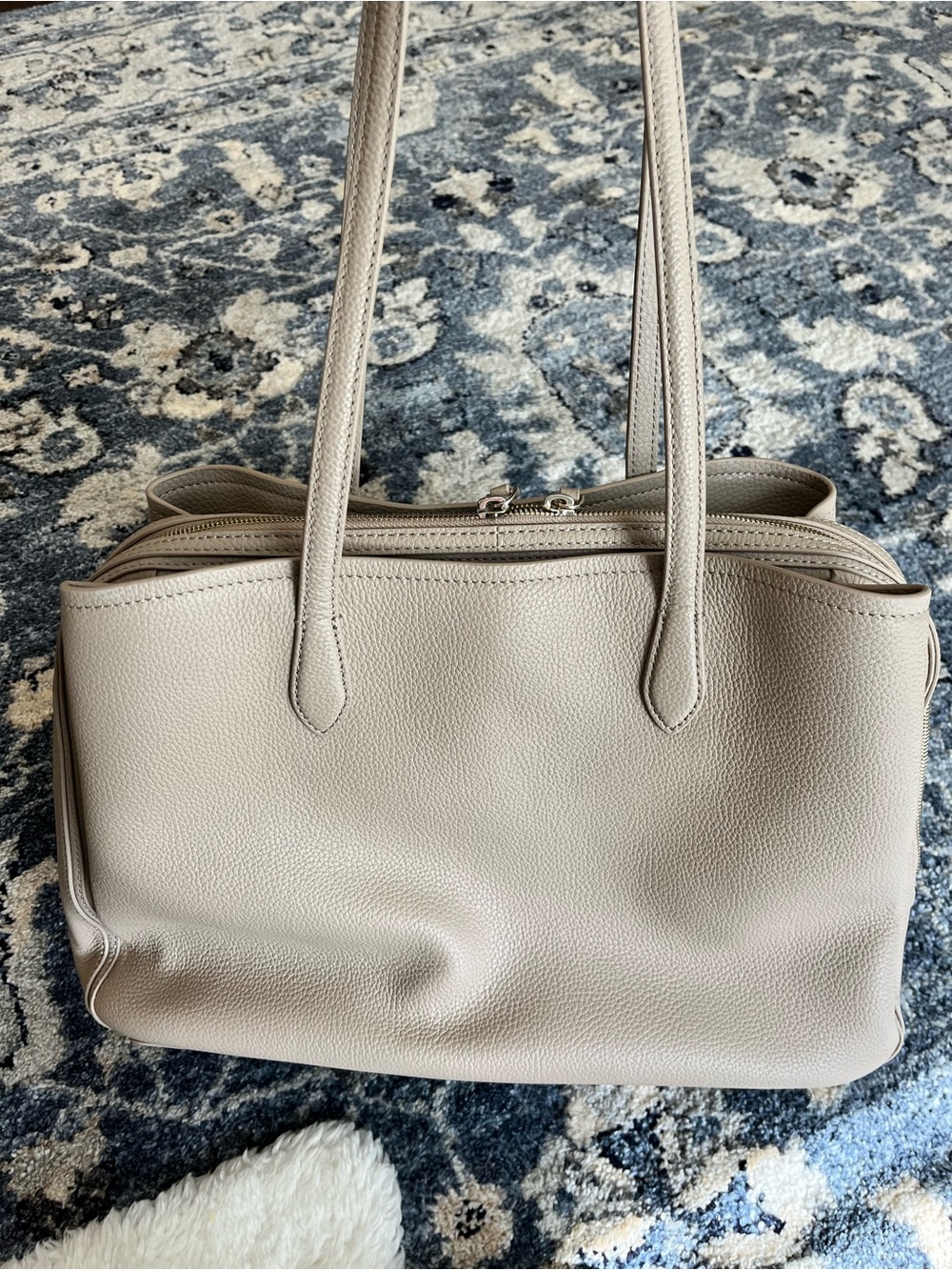 Quince Italian Leather Triple Compartment Zip Work Tote